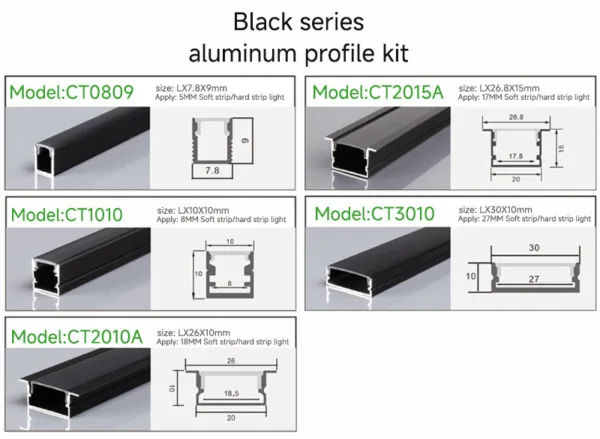 Black series aluminum profile kit