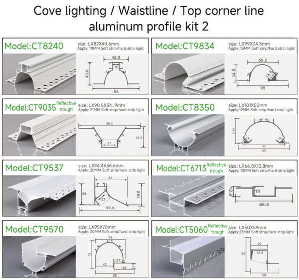Cove lighting / Waistline / Top corner line aluminum profile kit2