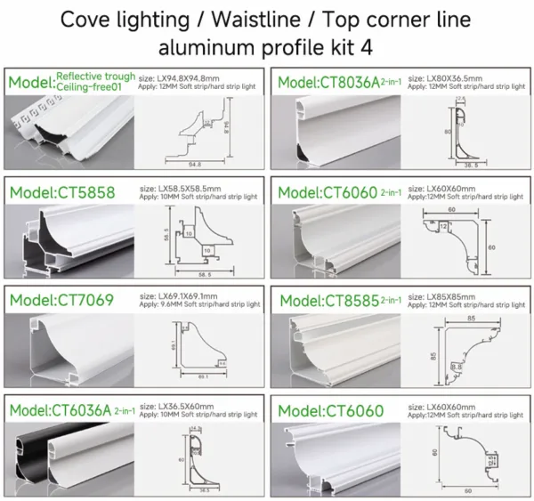 Cove lighting / Waistline / Top corner line aluminum profile kit4