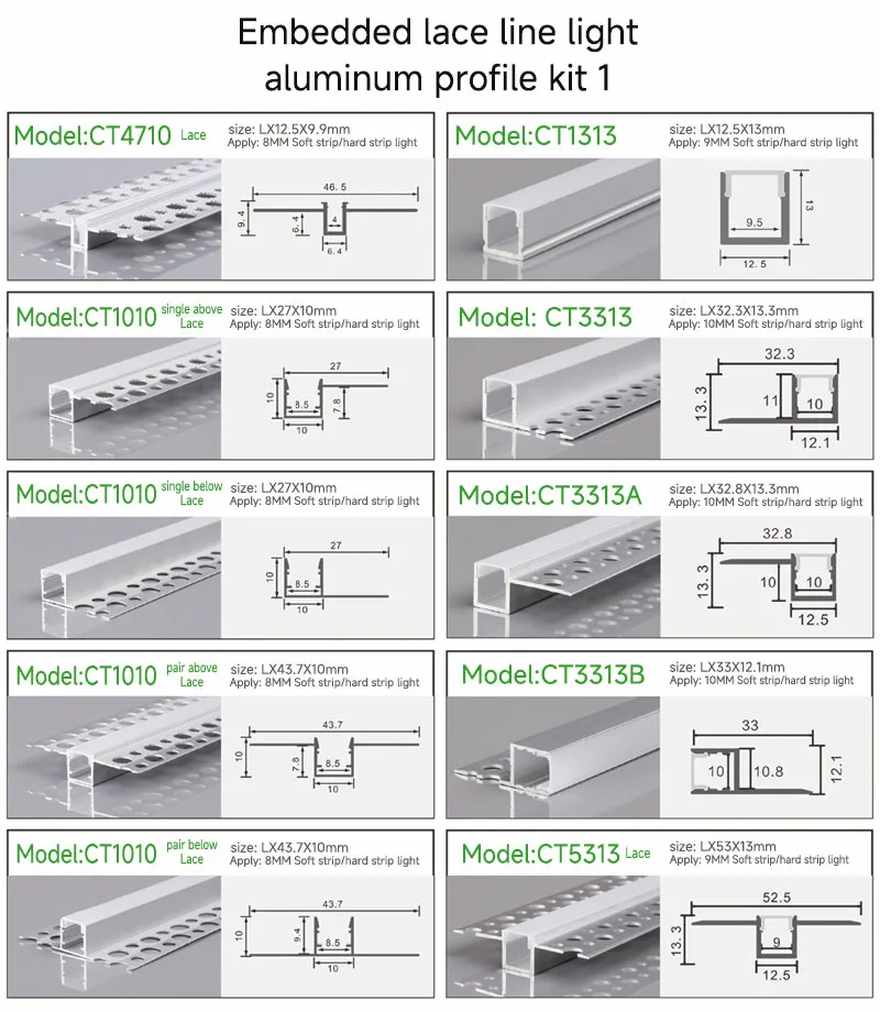 Embedded lace line lightaluminum profile kit