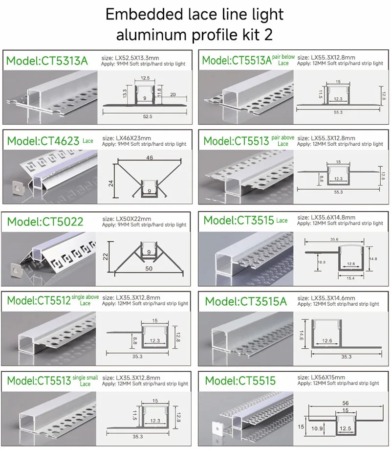 Embedded lace line lightaluminum profile kit 2