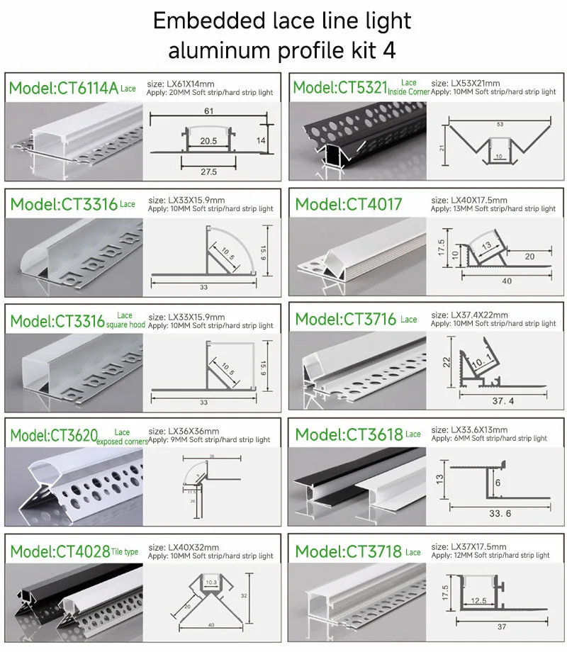 Embedded lace line light aluminum profile kit 4