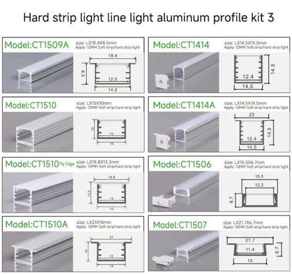 Hard strip light line light aluminum profile kit 3