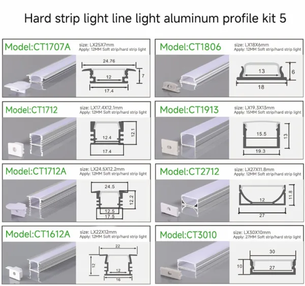 Hard strip light line light aluminum profile kit 5