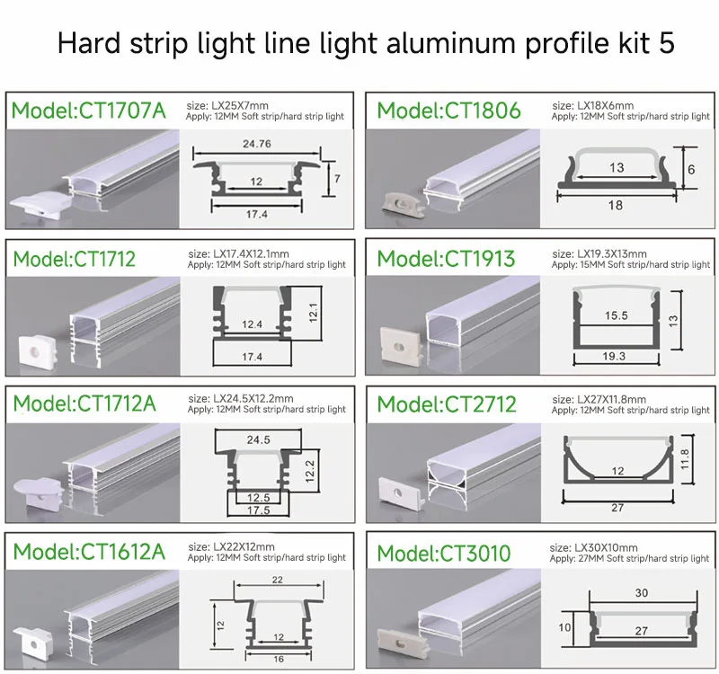 Hard strip light line light aluminum profile kit 5