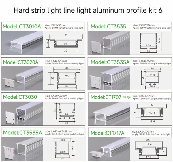 Hard strip light line light aluminum profile kit 6