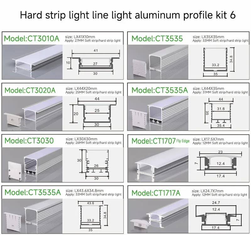 Hard strip light line light aluminum profile kit 6