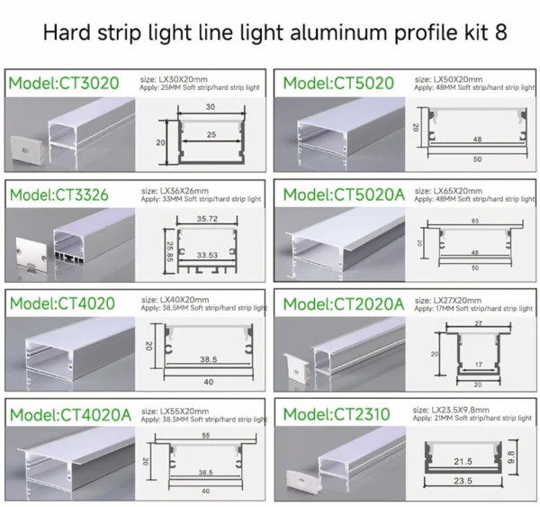 Hard strip light line light aluminum profile kit 8