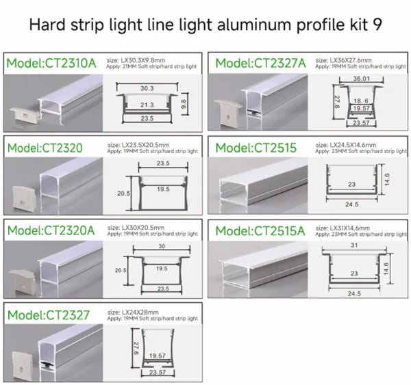 Hard strip light line light aluminum profile kit 9