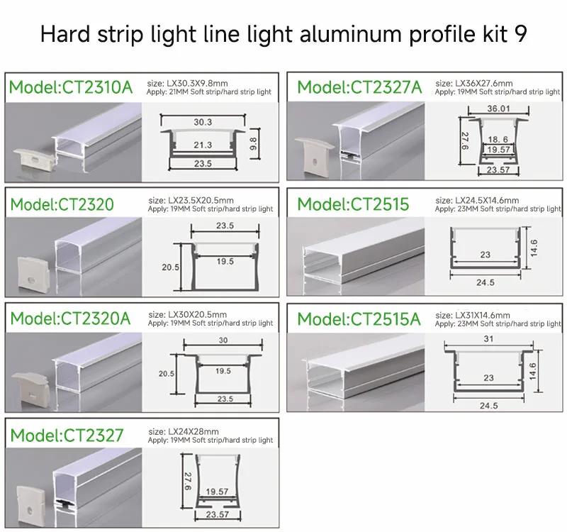 Hard strip light line light aluminum profile kit 9