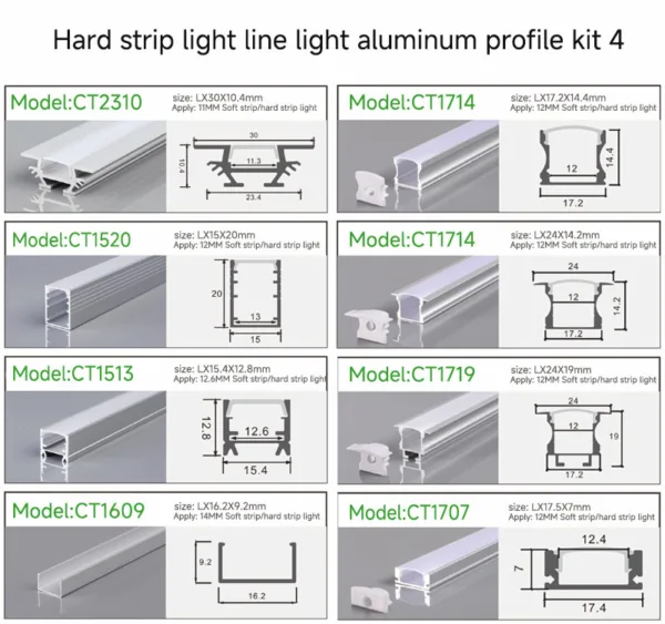 Hard strip light line light aluminum profile kit 4