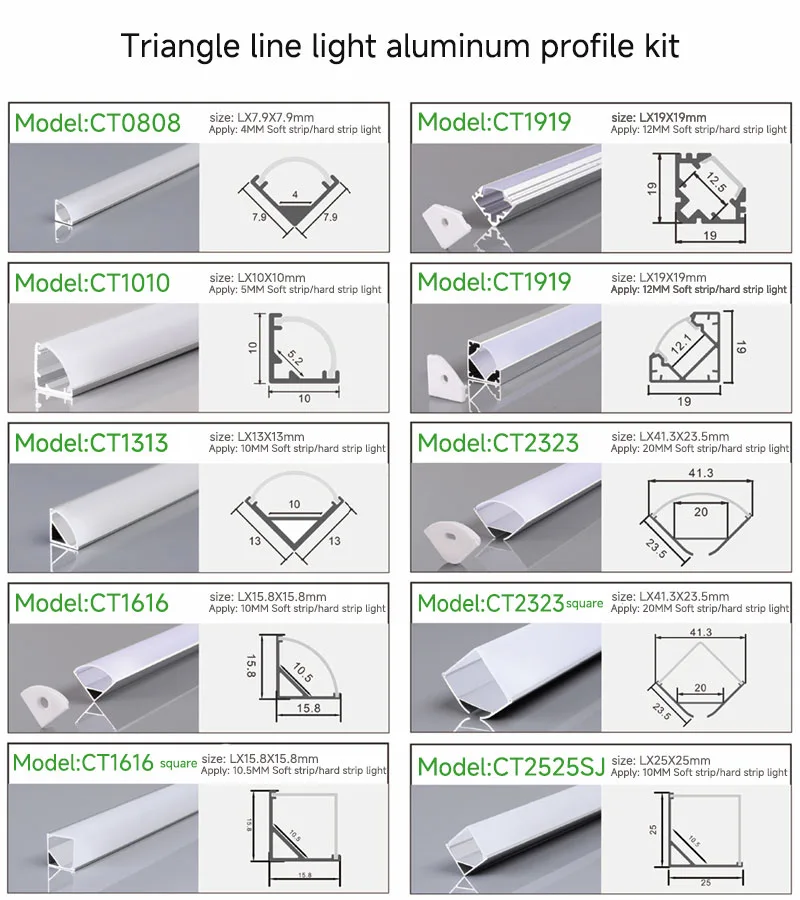 Triangle line light aluminum profile kit